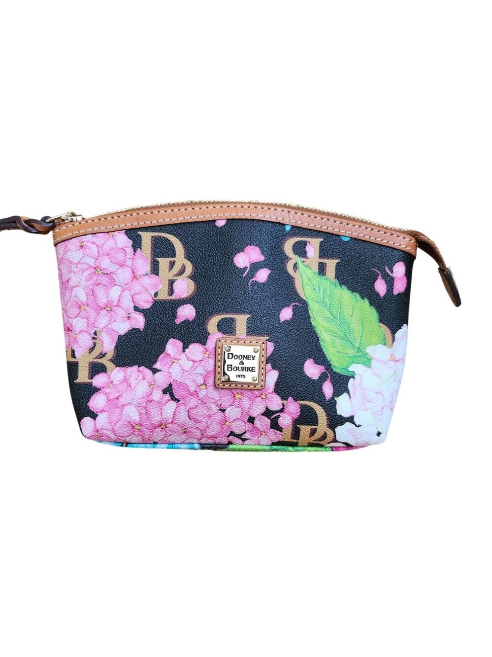 Dooney Black Hydrangea Monogram Cosmetic Bag